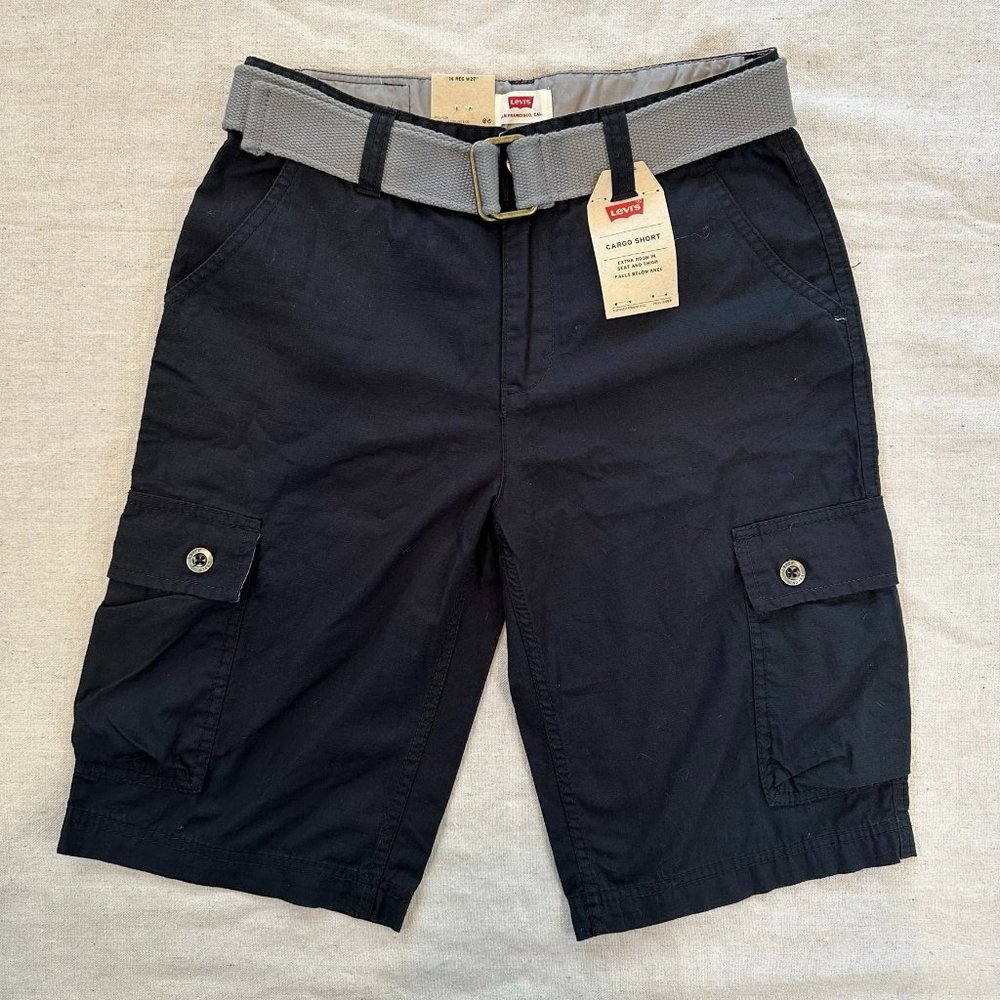 LEVI'S Westwood Boy's Belted Black Cargo Shorts Sz 14 REG 27 NWT NEW TAG